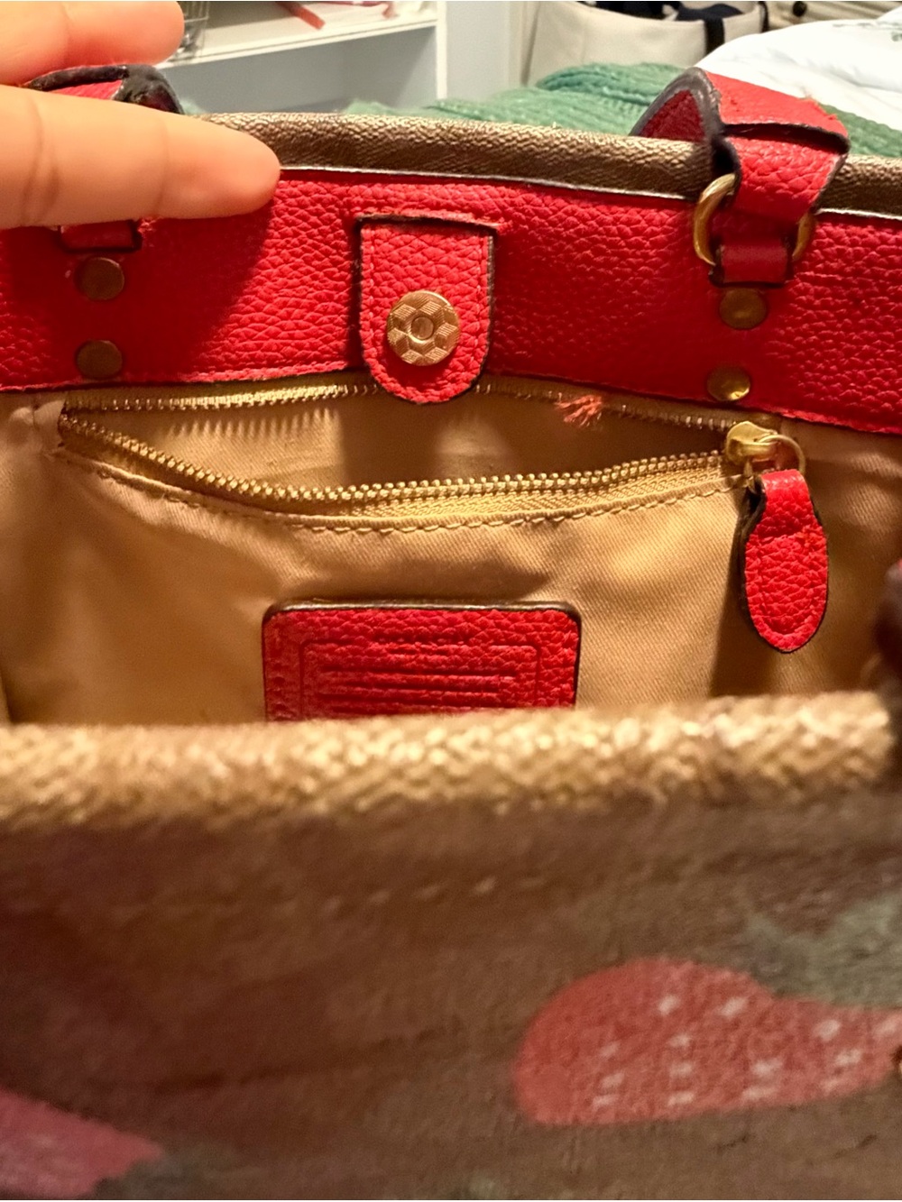 Coach Strawberry Signature Tote in Brown and Red - Picture 3 of 5